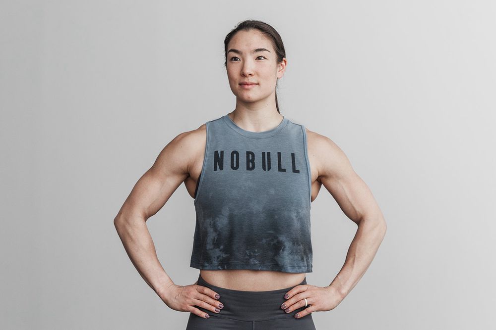 NOBULL Women's Muscle Tank Tops - Slate & Maritime Dip-Dye - Ireland (9485IFHNJ)